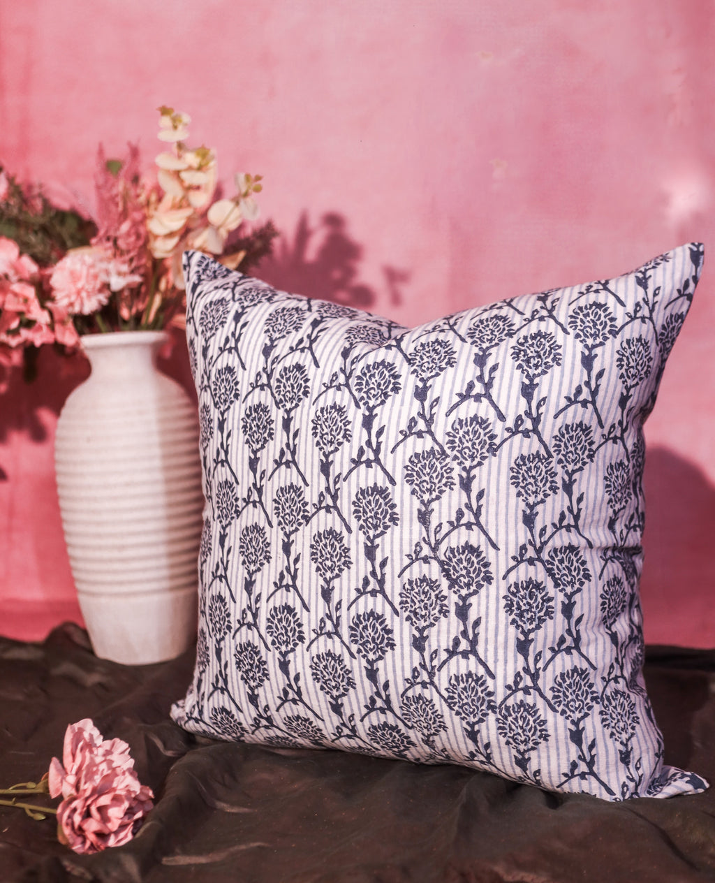 Nikhar Pure Linen Throw Pillow Cover in Azure Blue