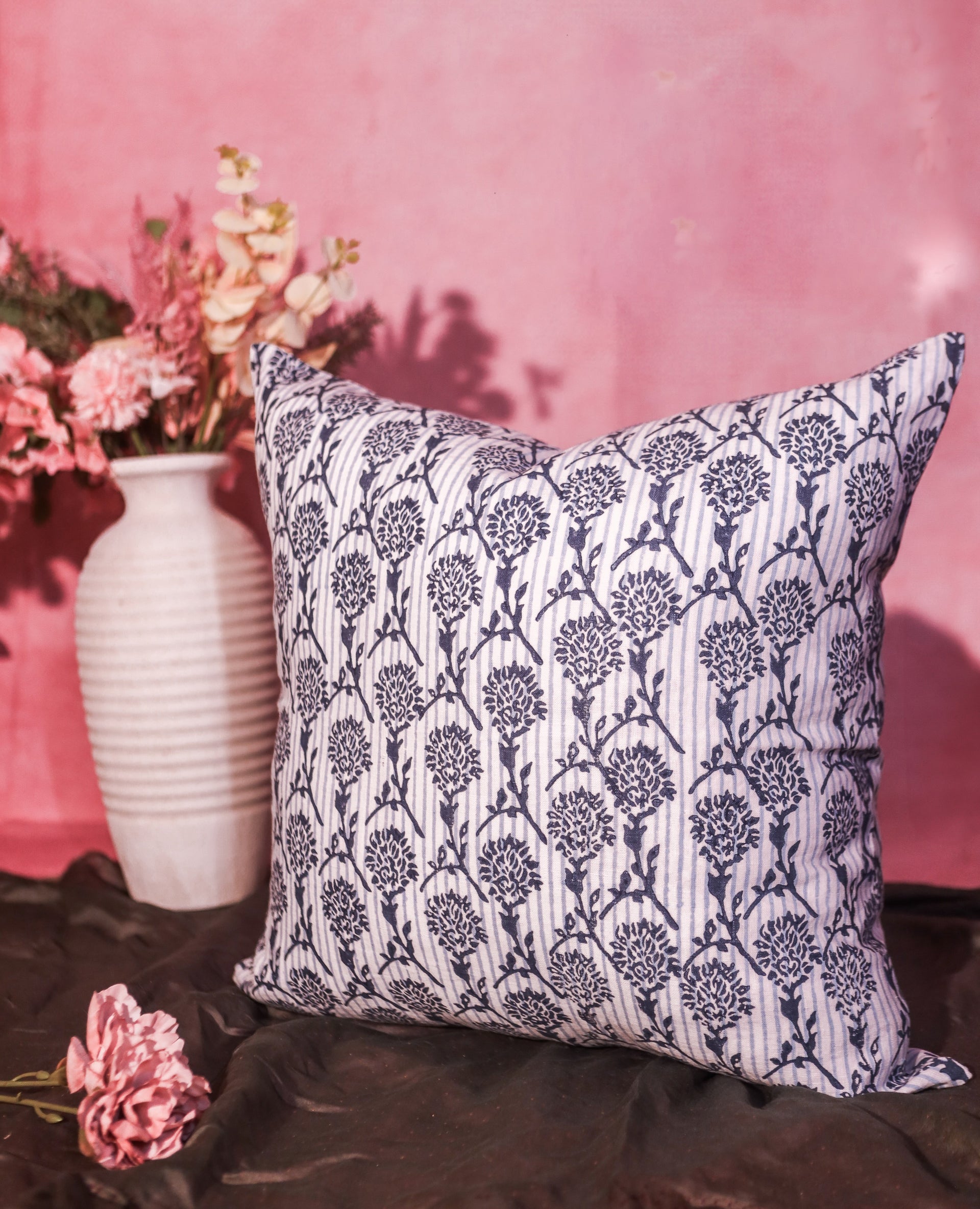 Nikhar Pure Linen Throw Pillow Cover in Azure Blue