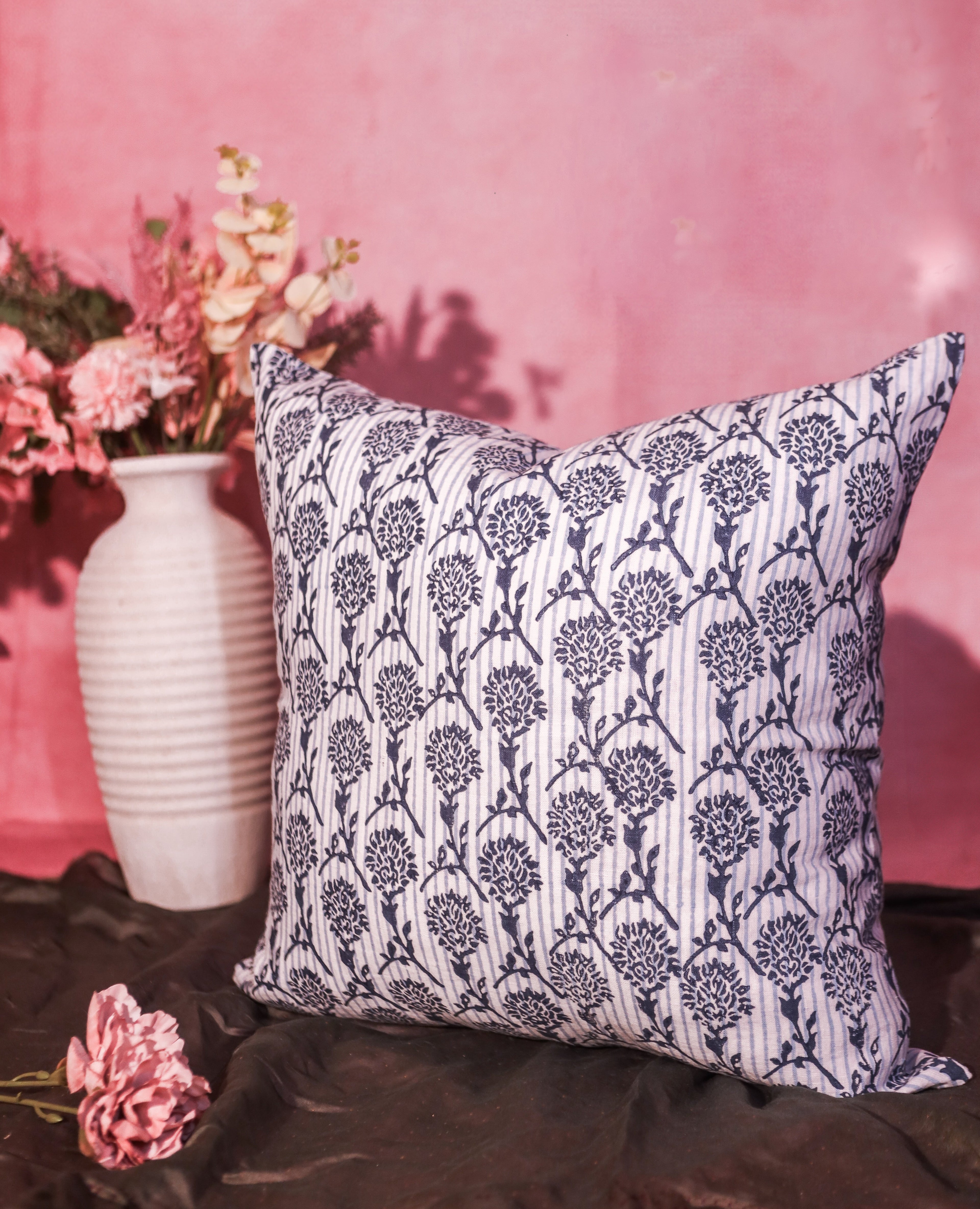 Nikhar Pure Linen Throw Pillow Cover in Azure Blue
