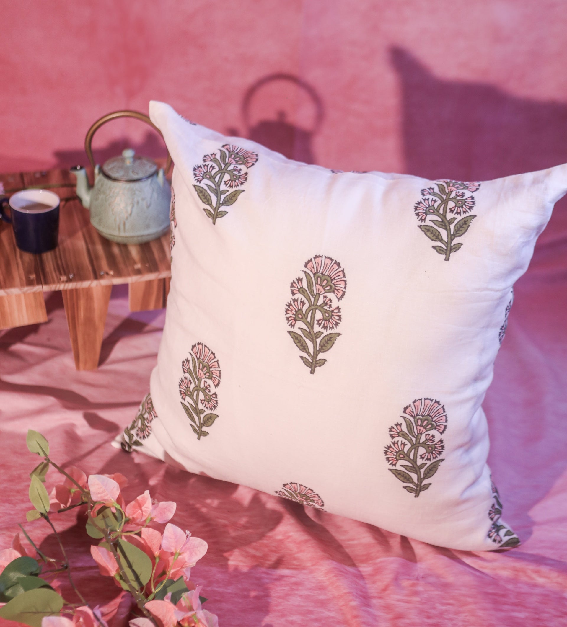 Begum Floral Throw Pillow Cover in Pink