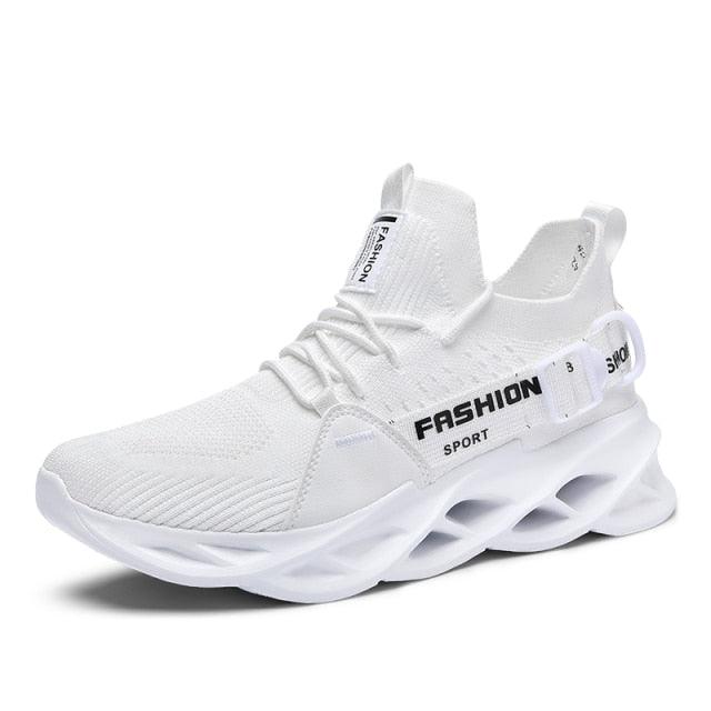 Men's White Blade Sole Running & Casual Gym Sneakers