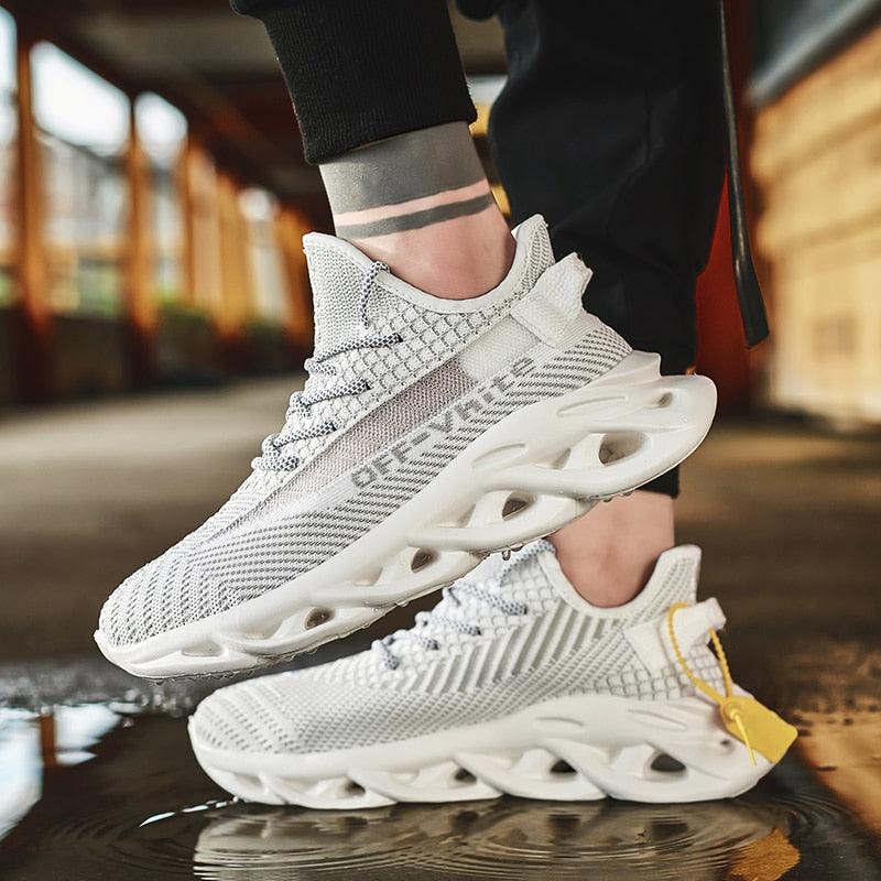 Men's White Blade Sole Running & Casual Gym Sneakers