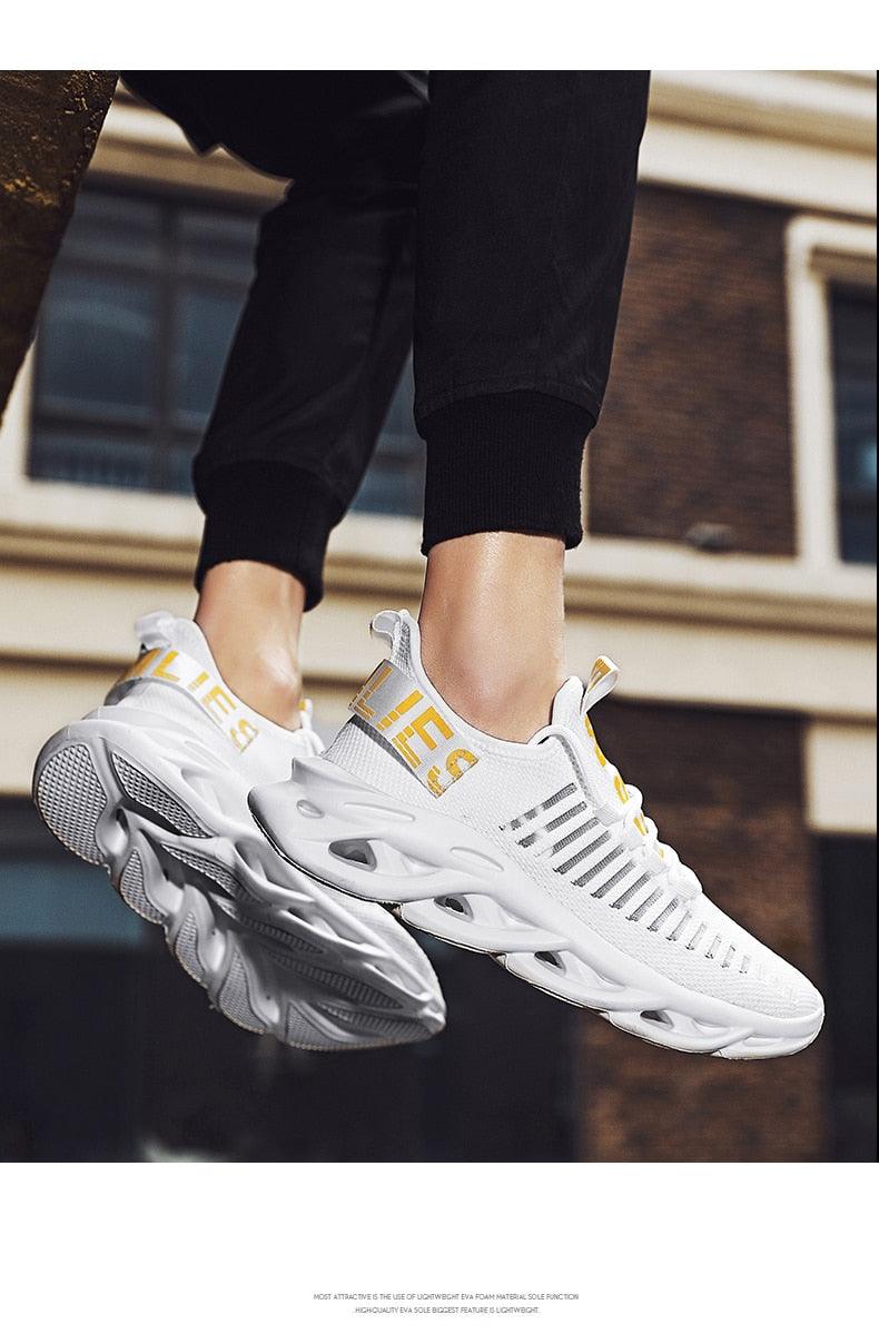 Men's White Blade Sole Running & Casual Gym Sneakers