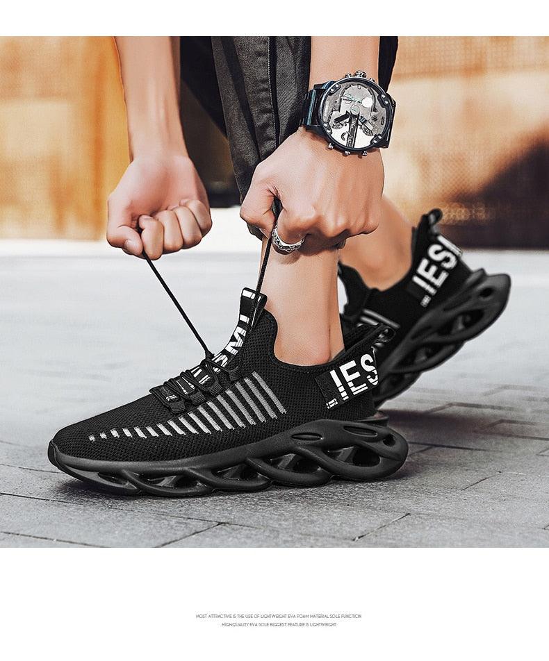 Men's White Blade Sole Running & Casual Gym Sneakers