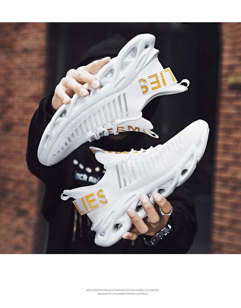 Men's White Blade Sole Running & Casual Gym Sneakers