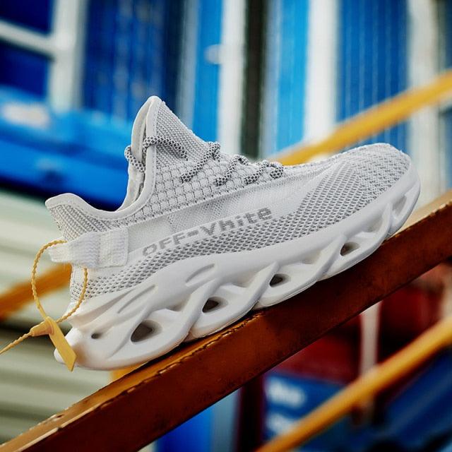 Men's White Blade Sole Running & Casual Gym Sneakers