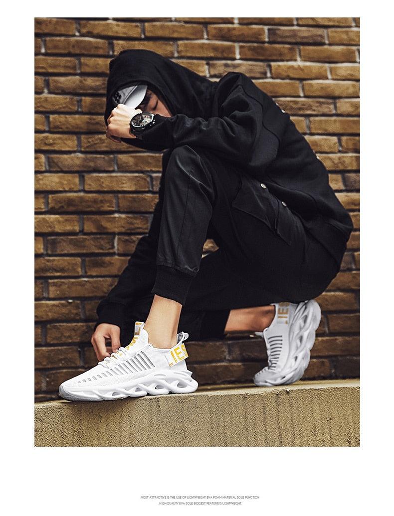 Men's White Blade Sole Running & Casual Gym Sneakers