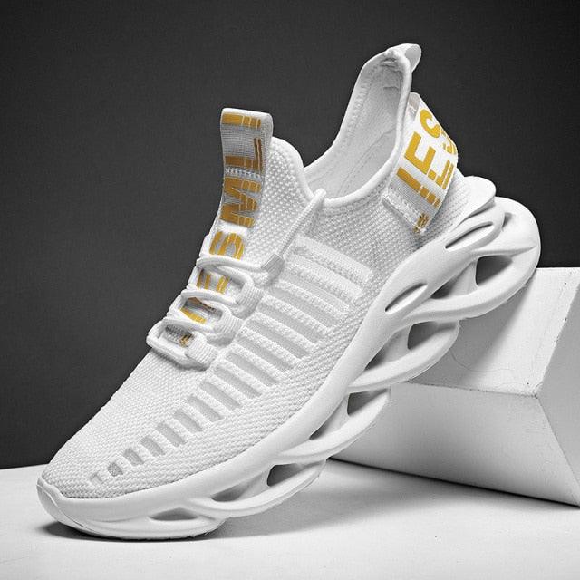 Men's White Blade Sole Running & Casual Gym Sneakers