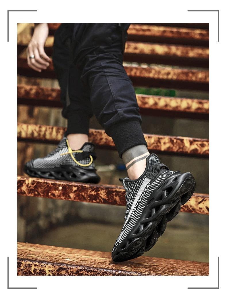 Men's White Blade Sole Running & Casual Gym Sneakers