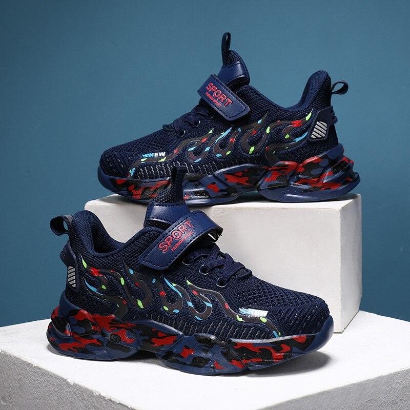 Kids Breathable Knit Athletic Sneakers - Sporty Hook-and-Loop Shoes