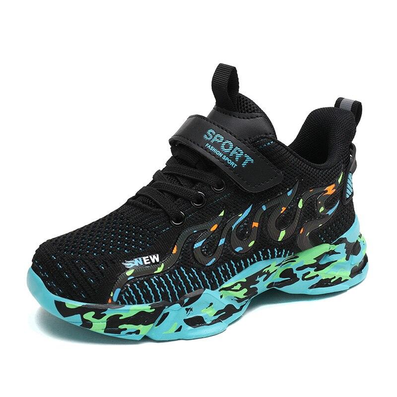 Kids Breathable Knit Athletic Sneakers - Sporty Hook-and-Loop Shoes