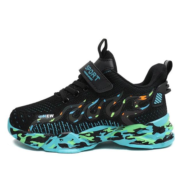 Kids Breathable Knit Athletic Sneakers - Sporty Hook-and-Loop Shoes