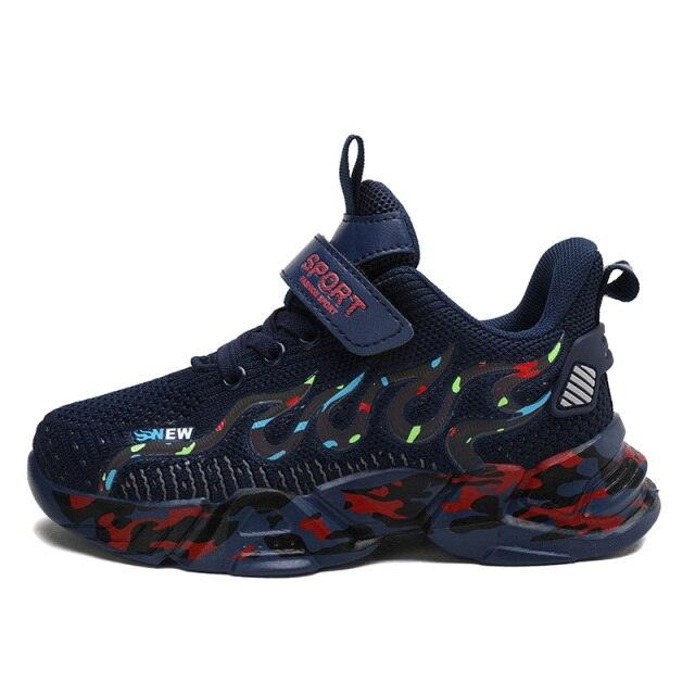 Kids Breathable Knit Athletic Sneakers - Sporty Hook-and-Loop Shoes