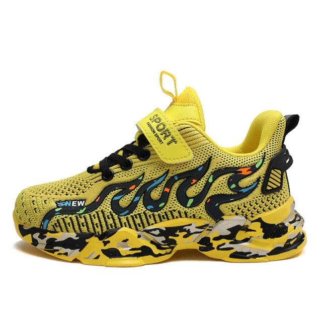 Kids Breathable Knit Athletic Sneakers - Sporty Hook-and-Loop Shoes