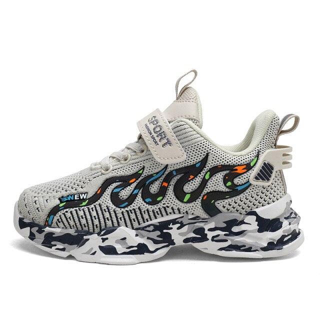 Kids Breathable Knit Athletic Sneakers - Sporty Hook-and-Loop Shoes