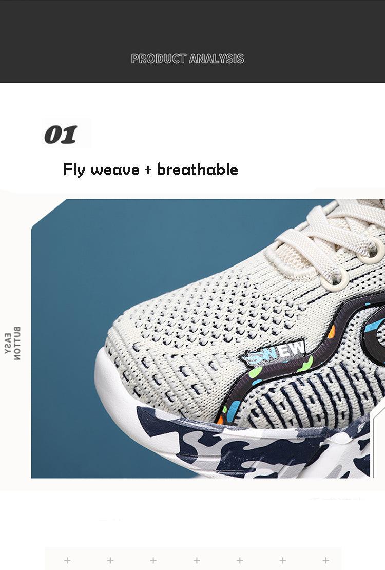 Kids Breathable Knit Athletic Sneakers - Sporty Hook-and-Loop Shoes