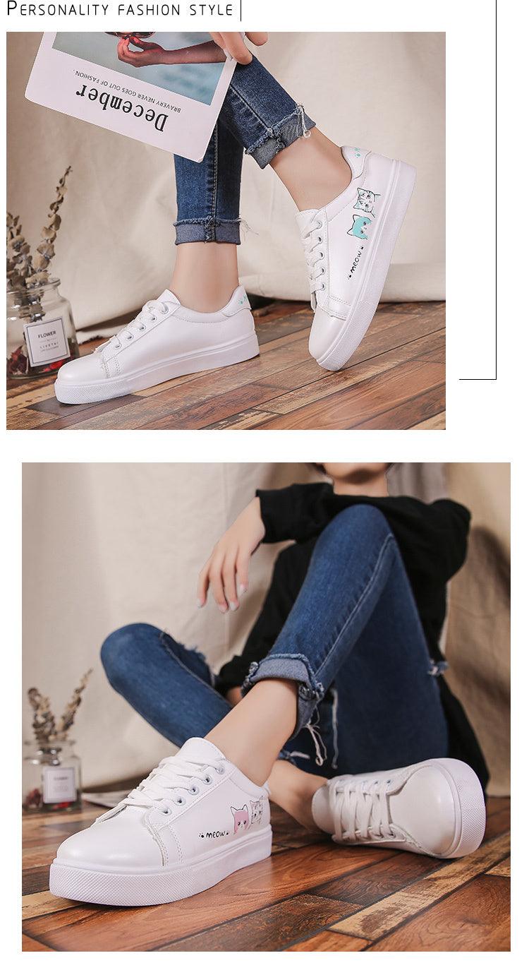 Women's White Platform Sneakers PU Leather Casual Lace-Up Shoes