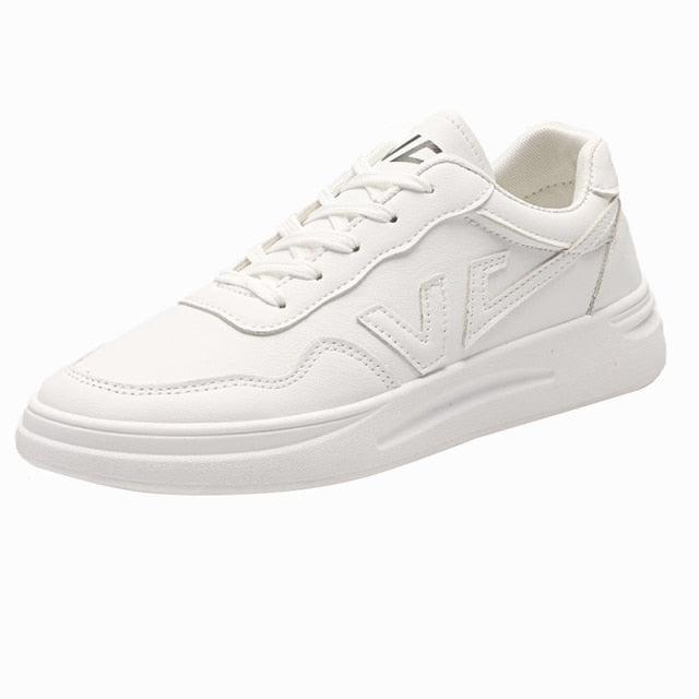 Women's White Platform Sneakers PU Leather Casual Lace-Up Shoes