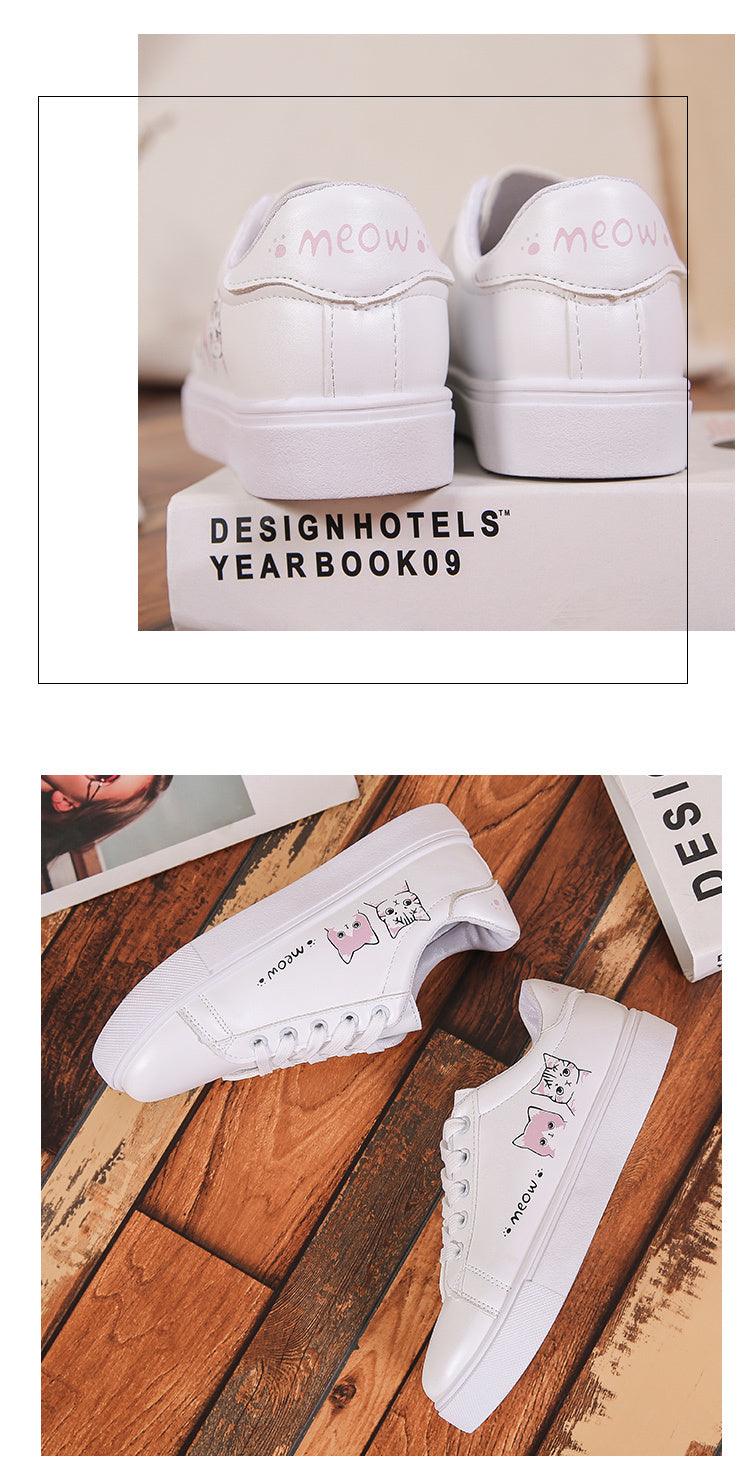Women's White Platform Sneakers PU Leather Casual Lace-Up Shoes