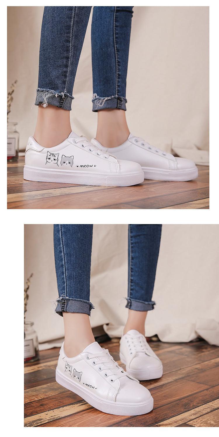 Women's White Platform Sneakers PU Leather Casual Lace-Up Shoes