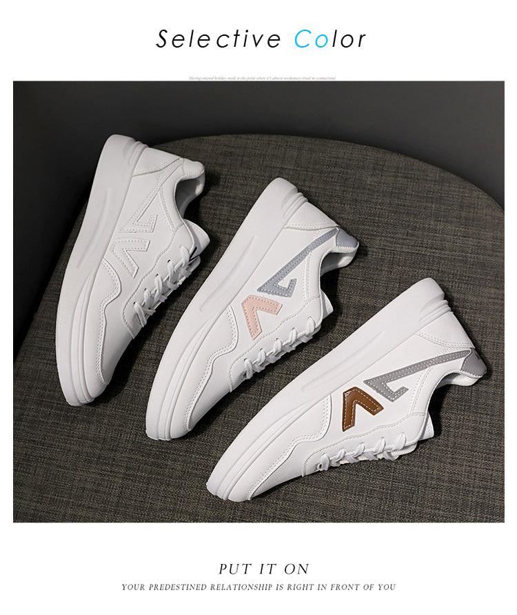 Women's White Platform Sneakers PU Leather Casual Lace-Up Shoes