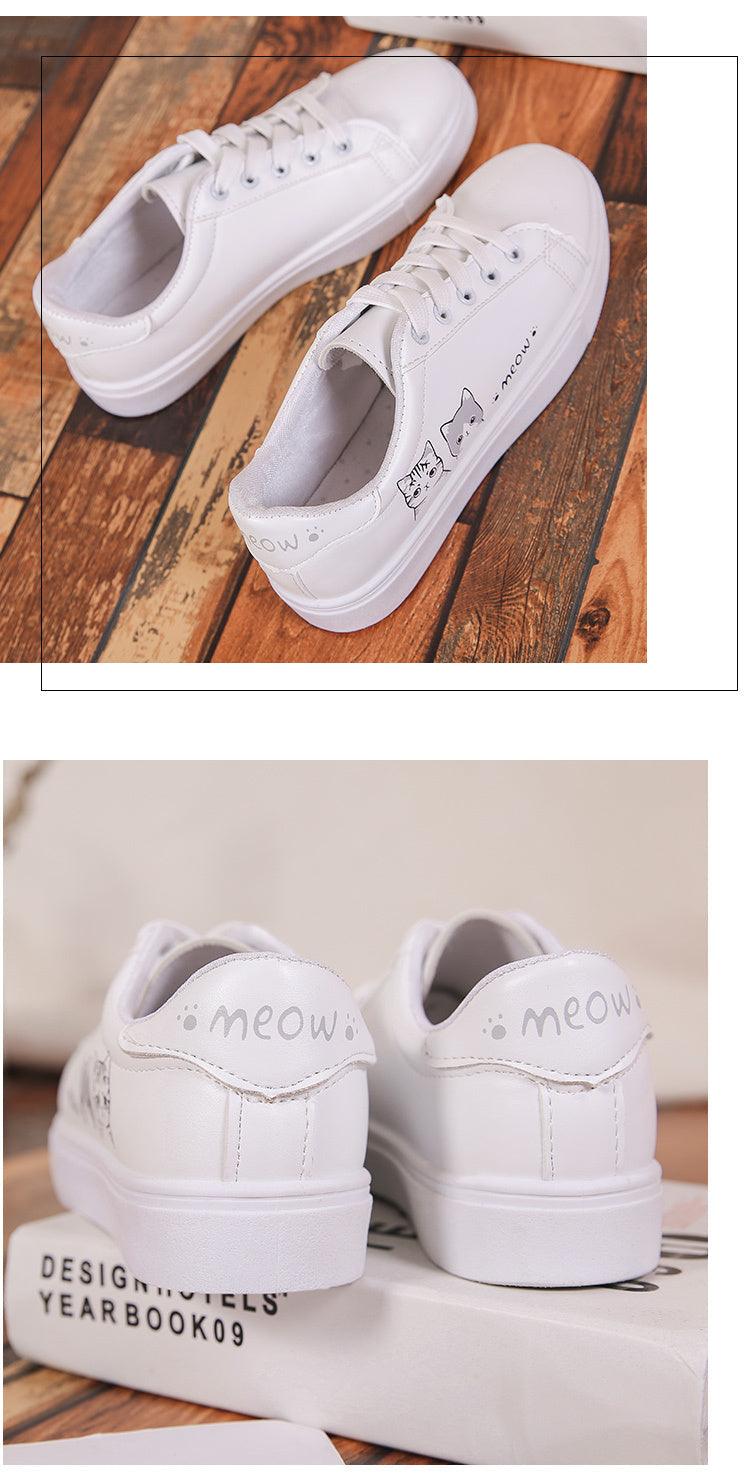 Women's White Platform Sneakers PU Leather Casual Lace-Up Shoes