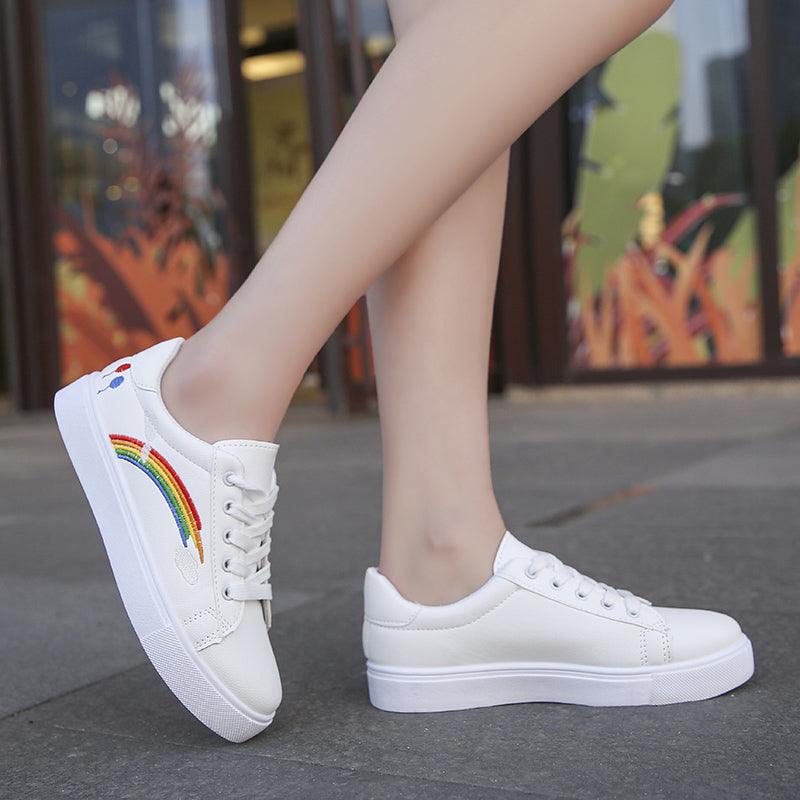 Women's White Platform Sneakers PU Leather Casual Lace-Up Shoes