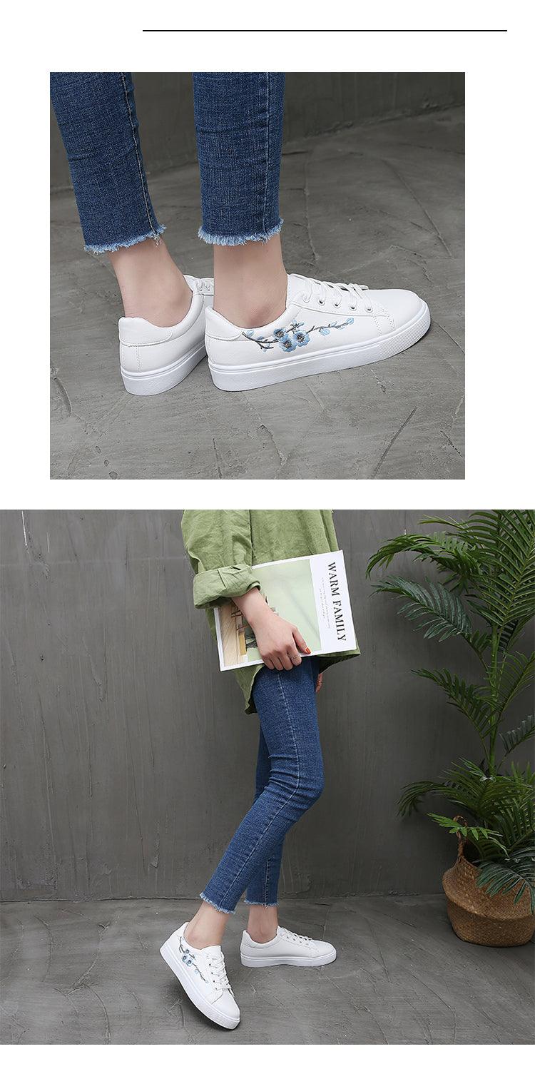 Women's White Platform Sneakers PU Leather Casual Lace-Up Shoes