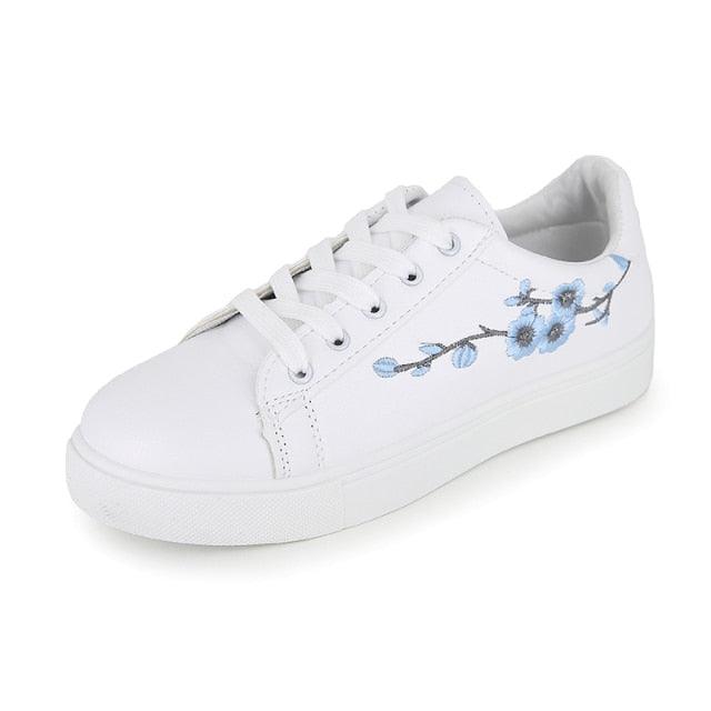 Women's White Platform Sneakers PU Leather Casual Lace-Up Shoes