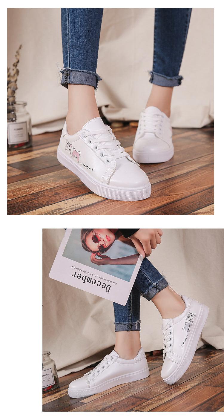 Women's White Platform Sneakers PU Leather Casual Lace-Up Shoes