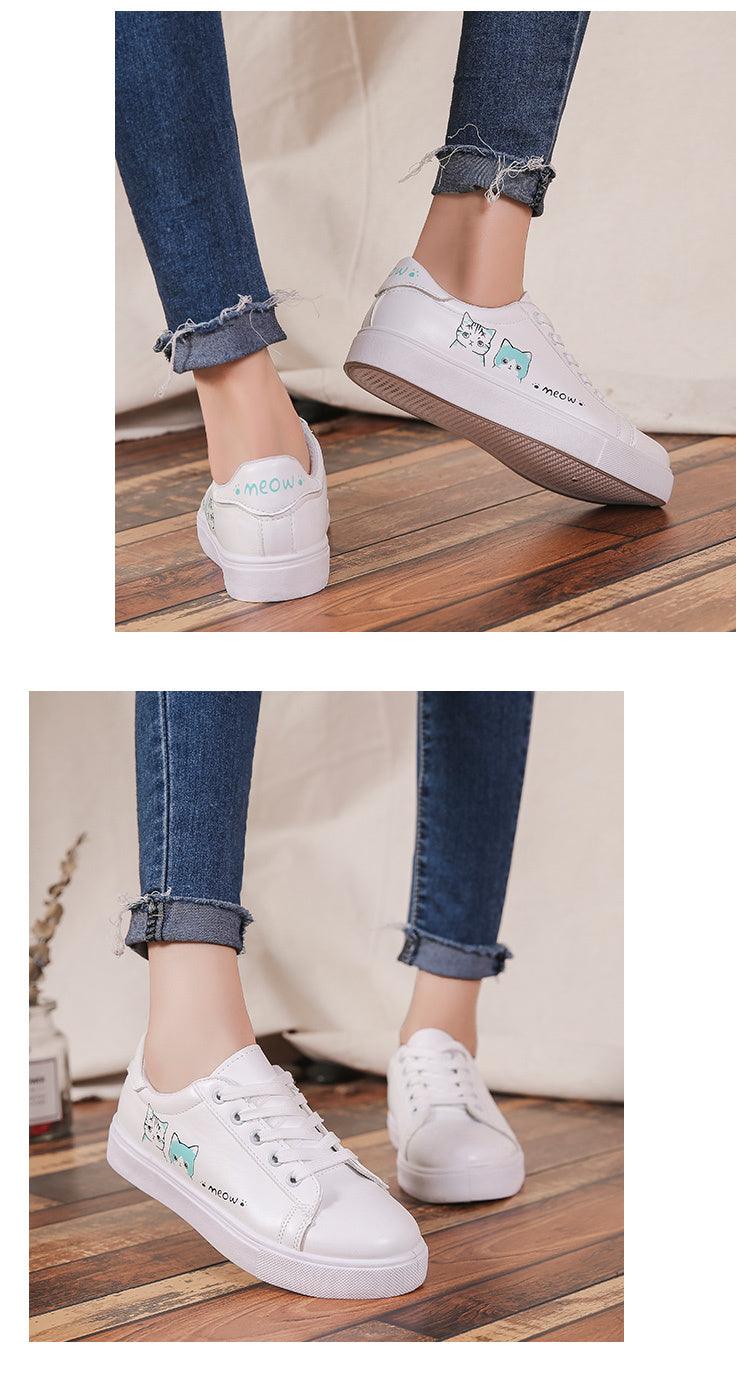 Women's White Platform Sneakers PU Leather Casual Lace-Up Shoes