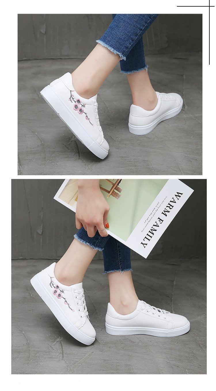 Women's White Platform Sneakers PU Leather Casual Lace-Up Shoes