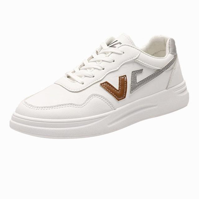 Women's White Platform Sneakers PU Leather Casual Lace-Up Shoes