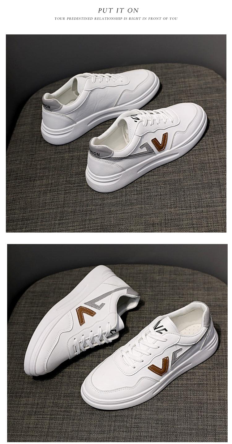 Women's White Platform Sneakers PU Leather Casual Lace-Up Shoes