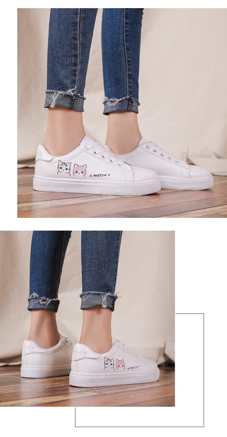 Women's White Platform Sneakers PU Leather Casual Lace-Up Shoes