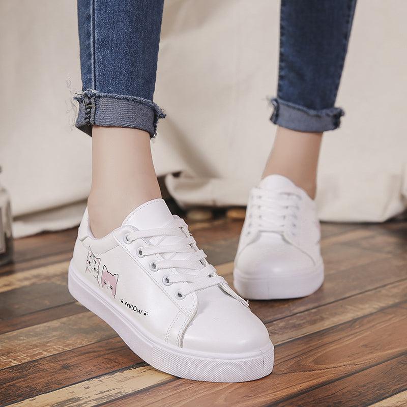 Women's White Platform Sneakers PU Leather Casual Lace-Up Shoes