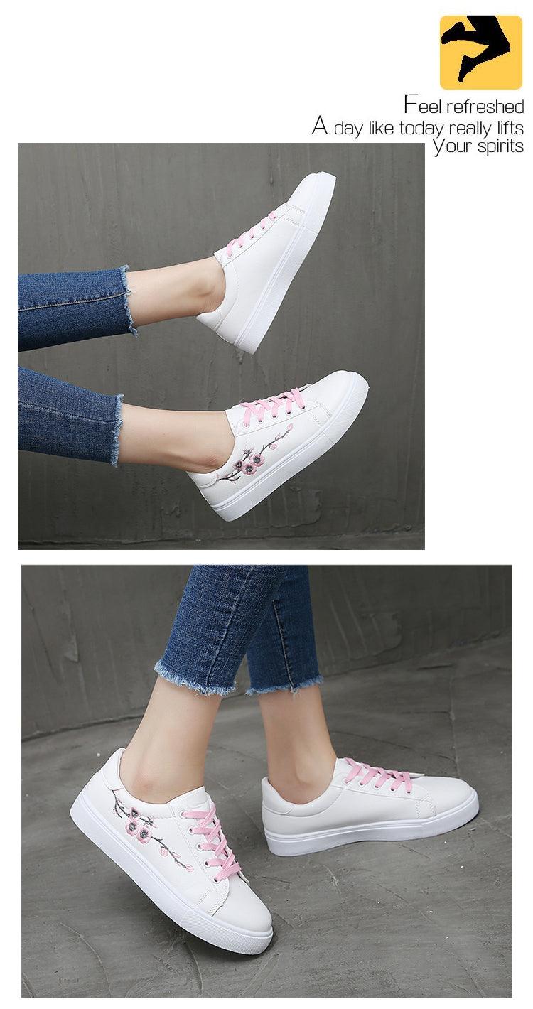 Women's White Platform Sneakers PU Leather Casual Lace-Up Shoes