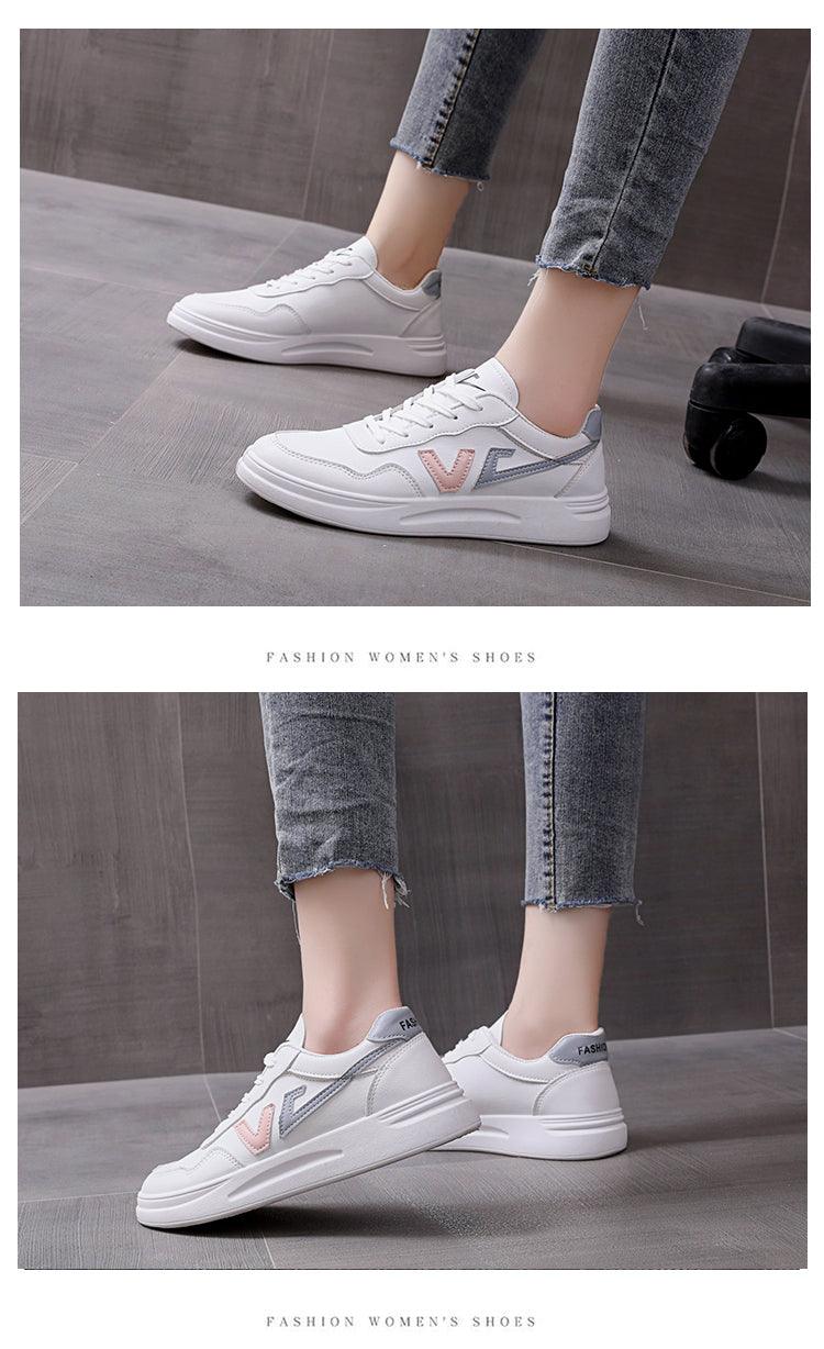 Women's White Platform Sneakers PU Leather Casual Lace-Up Shoes