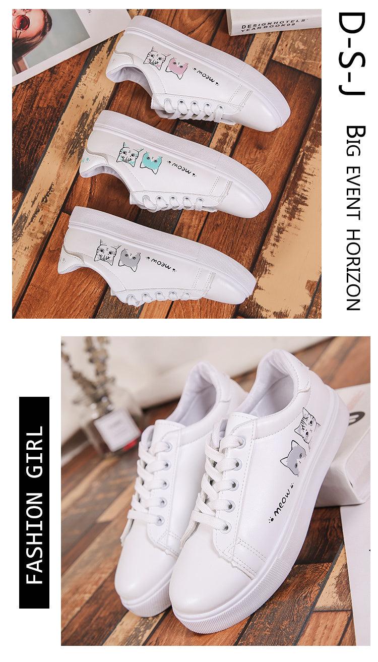 Women's White Platform Sneakers PU Leather Casual Lace-Up Shoes