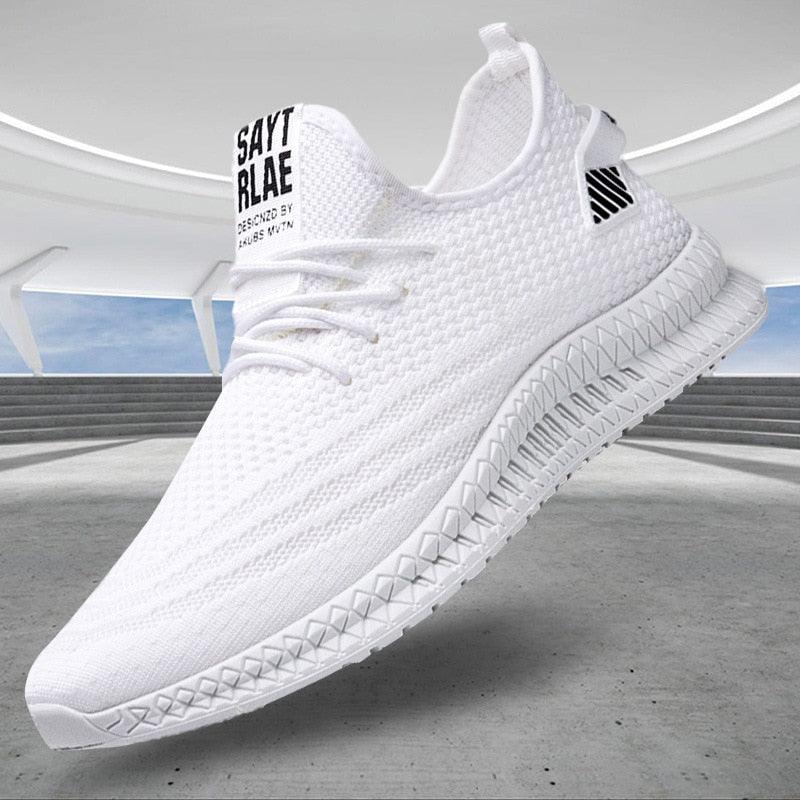 Stevvex men's white mesh breathable fashion sneakers with lace-up closure