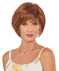 Woman wearing a textured shag short wig with natural volume and movement