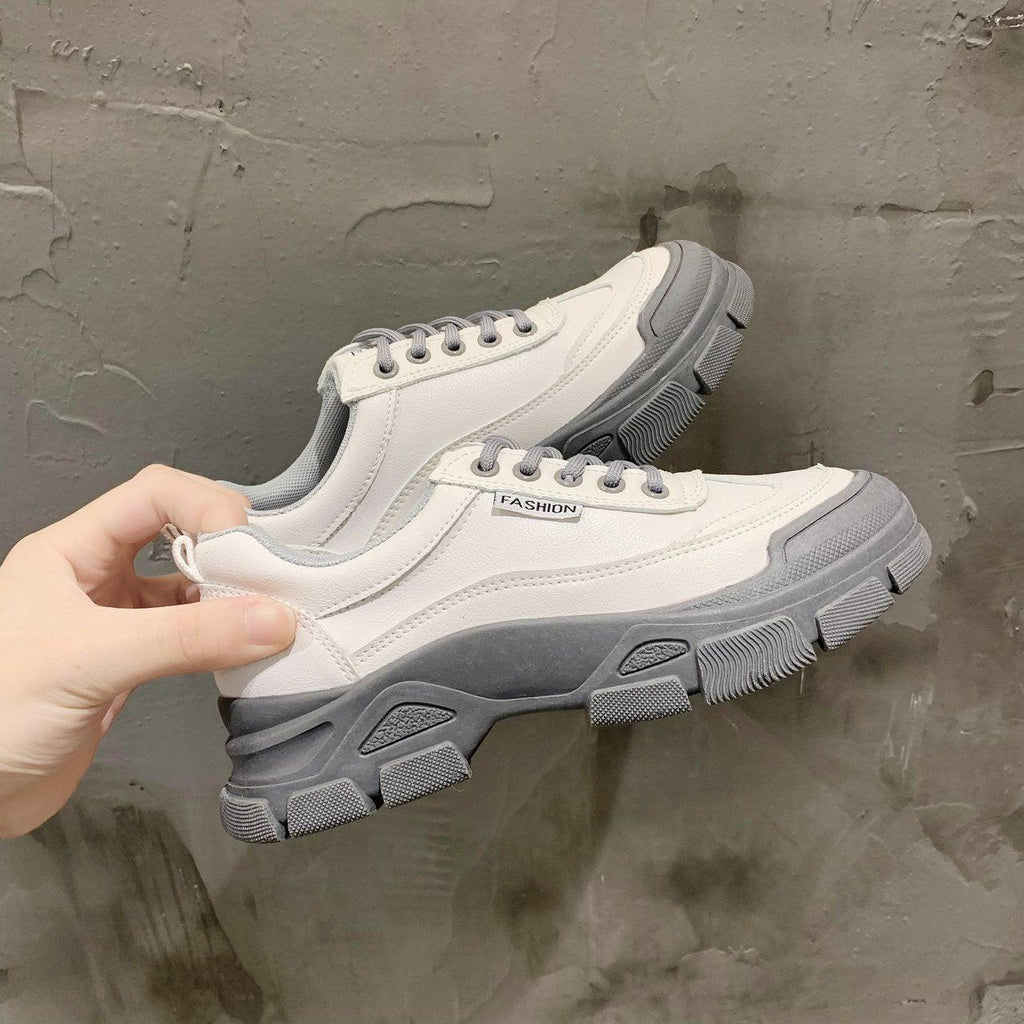 Women's White Lace-Up Platform Sneakers Casual Walking Shoes