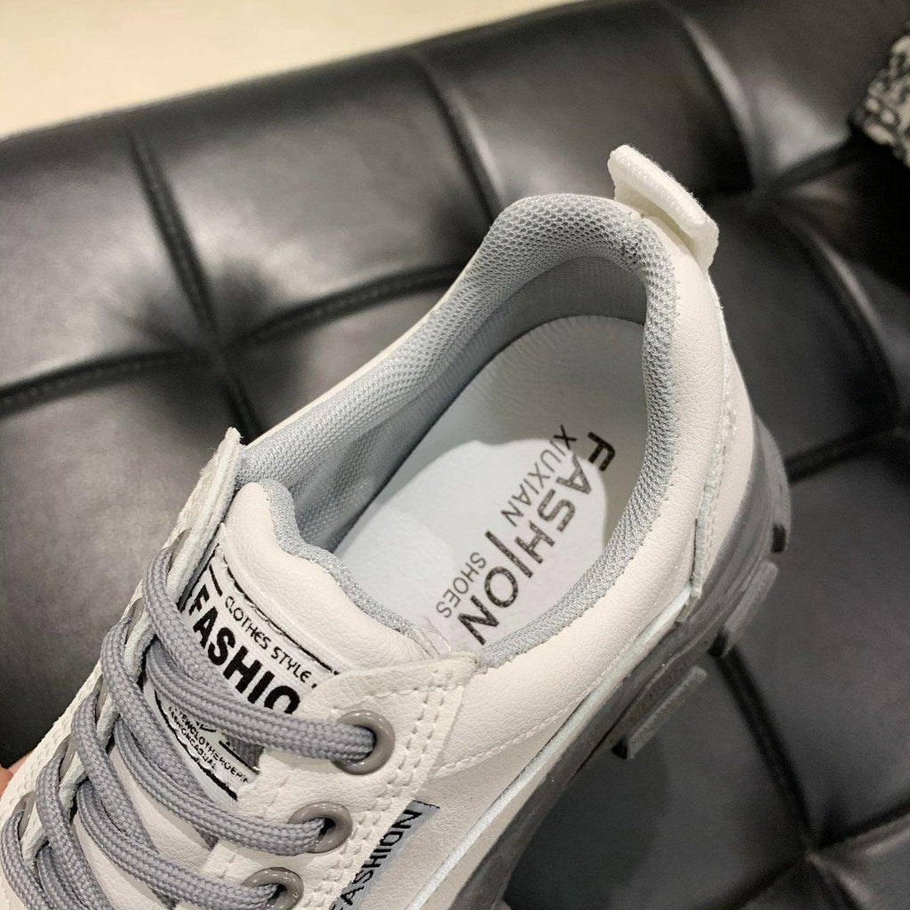 Women's White Lace-Up Platform Sneakers Casual Walking Shoes