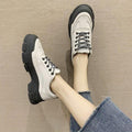 Women's White Lace-Up Platform Sneakers Casual Walking Shoes