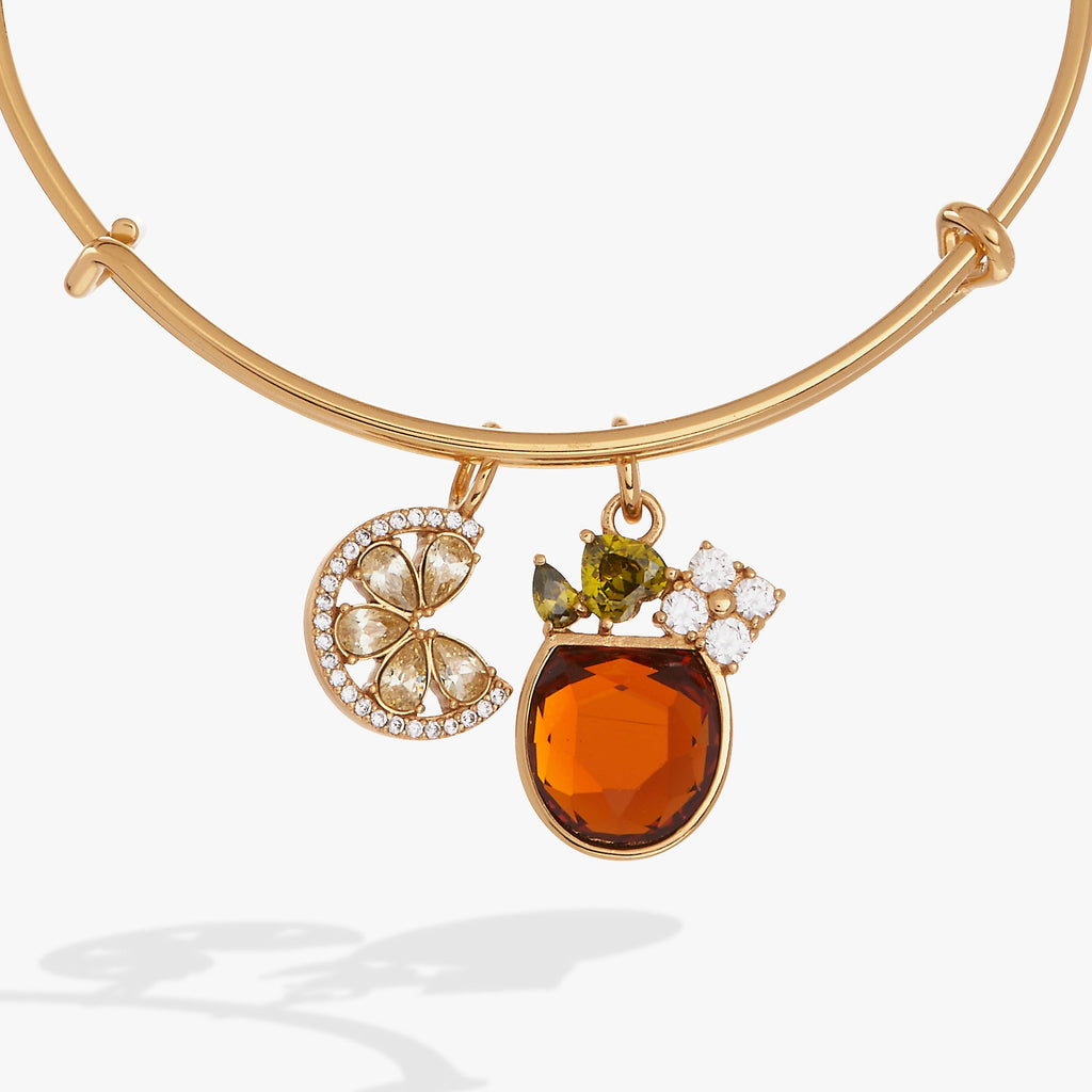 Aperol Spritz Charm Bangle with Crystal Garnish Gold-Tone Bracelet