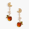 Statement drop earrings featuring a yellow crystal lemon wedge and an orange Aperol Spritz crystal charm