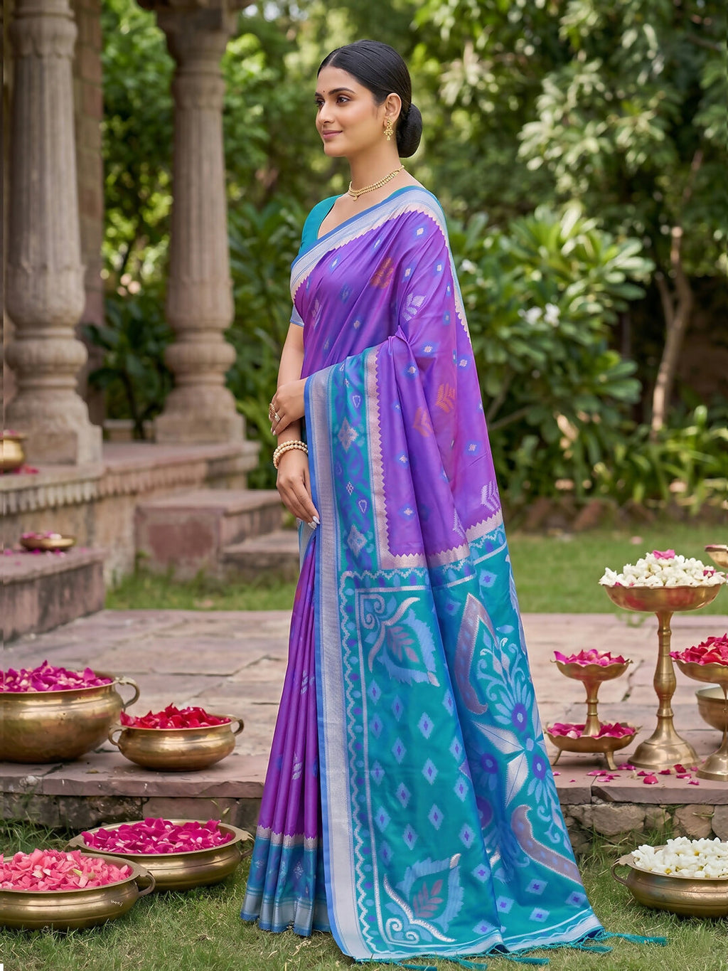 Elegant Purple Soft Silk Saree with Matching Blouse Piece