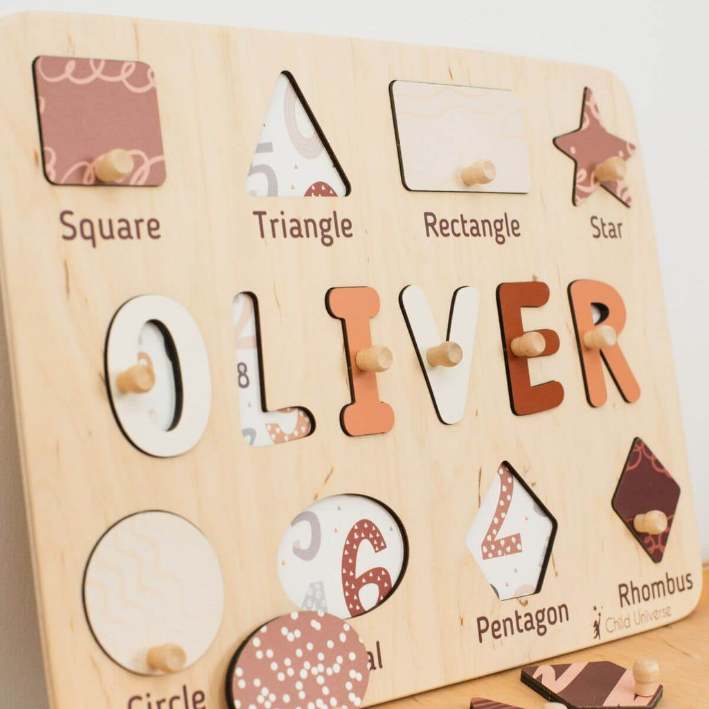 Wooden Personalized Shape Sorting Name Puzzle Board