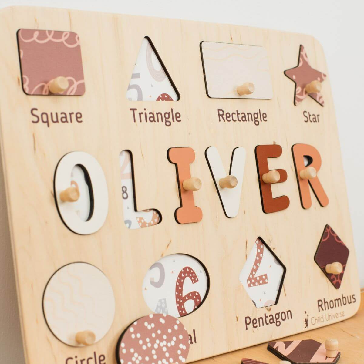Wooden Personalized Shape Sorting Name Puzzle Board