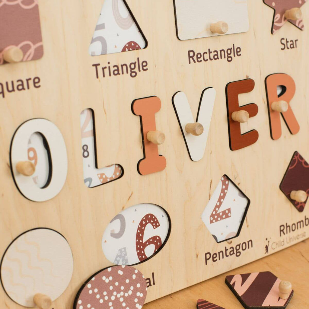 Wooden Personalized Shape Sorting Name Puzzle Board